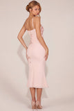 Embellished Peekaboo Fluted Hem Midaxi Dress in Pink