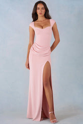 Modal Sweetheart Neck Cowl Waist Maxi Dress in Blush Pink