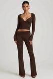 Modal Ruched Long Sleeve Top in Chocolate Brown
