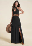 Cross Neck Halter Dress Black