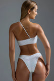 Embellished One Shoulder Bandeau Bikini Top in White