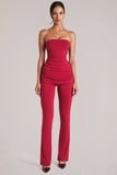 Mid Rise Fitted Trousers in Cherry Red