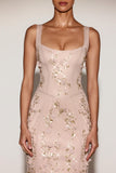 Embellished Appliqué Soft Scoop Corset Gown in Gold