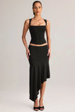 Modal Low Rise Asymmetric Midaxi Skirt in Black