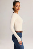 Modal Round Neck Long Sleeve Bodysuit in Cream