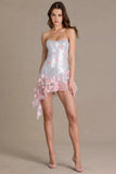 Embellished Tulle Corset Mini Dress in Silver Floral
