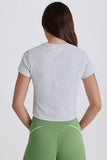 Cropped Graphic T Shirt in Grey Marl