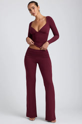 Mid Rise Straight Leg Trousers in Plum