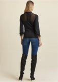 Feather Cuff Mock Neck Top Black