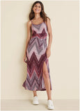 Gathered Waist Maxi Dress Burgundy Multi