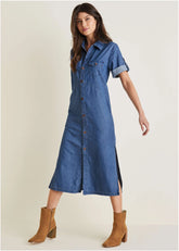 Denim Midi Shirt Dress Medium Wash