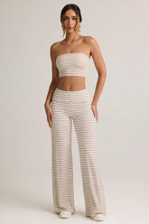 Modal Foldover Wide Leg Trousers in Pink Yellow Stripe
