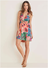 Halter Mini Dress Patchwork Bouquet