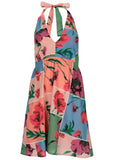 Halter Mini Dress Patchwork Bouquet