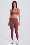 Foldover Mid Rise Stirrup Leggings in Acai