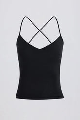 Cross Back Tank Top in Black