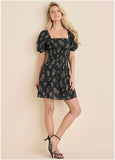 Cotton Voile Mini Dress Tossed Wildflowers