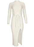 Belted Maxi Sweater Dress Off White