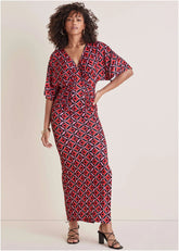 Drape Sleeve Maxi Dress Red Lagoon Geo