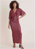 Drape Sleeve Maxi Dress Red Lagoon Geo