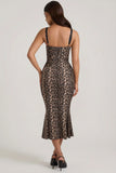 Layered Bra Detail Fishtail Midaxi Dress in Leopard Print