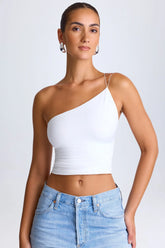 One Shoulder Lace Up Top in White