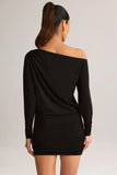 Modal Off Shoulder Wrap Mini Dress in Black