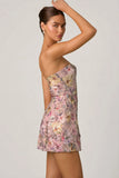Embellished Convertible Lace Up Gown in Floral Pink