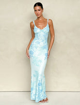 GUILIANNA FRILL MAXI DRESS BLUE FLORAL TAPESTRY