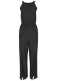 Linen Front Slit Jumpsuit Jet Black