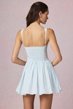 Bow Detail A Line Mini Dress in Powder Blue Stripe