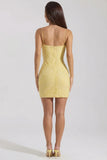 Embellished Scoop Neck Bodycon Mini Dress in Yellow