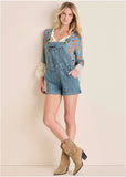 V Back Denim Overalls Light Wash