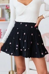 Through The Garden Black Gauze Floral Mini Skort
