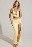 Embellished Low Rise Maxi Skirt in Lemon Yellow