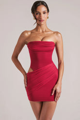 Bandeau Bodycon Mini Dress in Cherry Red
