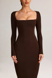 Modal Square Neck Bodycon Maxi Dress in Chocolate Brown