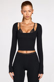 Ribbed Modal Long Sleeve Laced Bra Top in Black