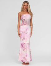 MORGAN MESH DRESS GRUNGE FLORAL MAGENTA