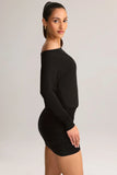 Modal Off Shoulder Wrap Mini Dress in Black