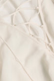 Lace Up Balloon Sleeve Mini Dress in Ivory