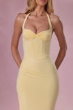 Jersey Corset Bridesmaid Dress in Butter Yellow