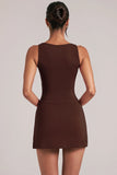 Mid Rise Bodycon Ultra Mini Skirt with Split in Chocolate Brown