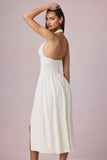 Modal Broderie Anglaise Halterneck Midaxi Dress in White