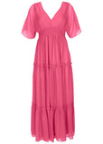 Flutter Sleeve Maxi Dress Hot Pink