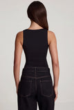 Soft Jersey Square Neck Ruched Top in Black
