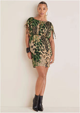 Boatneck Mini Dress Brushed Animal