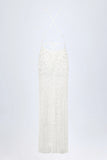 Embellished Backless Maxi Dress in White