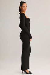 Modal Square Neck Bodycon Maxi Dress in Black