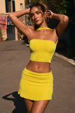 Ruched Mid Rise Mini Skirt in Buttercup